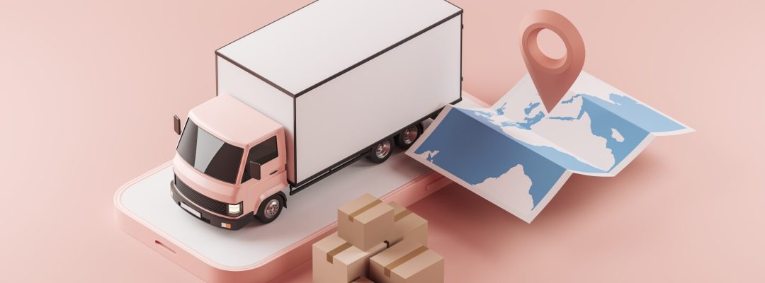 Delivery,Van,And,Smartphone,,Worldwide,Map,With,Location,Pin.,Truck